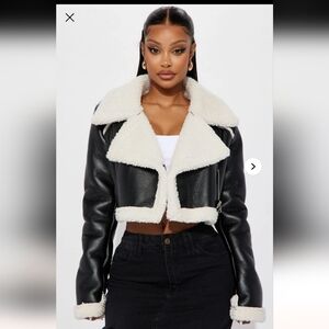 Fashion Nova Black and Cream Sherpa Jacket